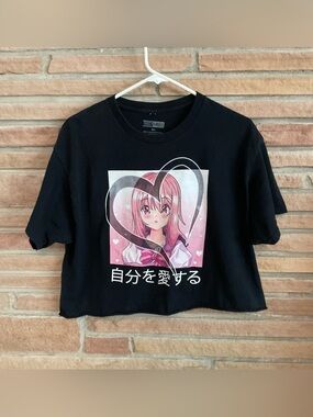 Thirty Single Cropped Tee Shirt Chibiusa Sailor Moon Black Cotton M/L